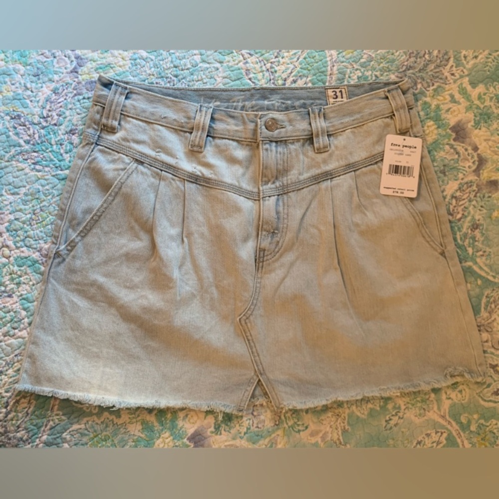 Free People We The Free Sidecar in Silver Lake Light Blue Denim Skirt Size 31